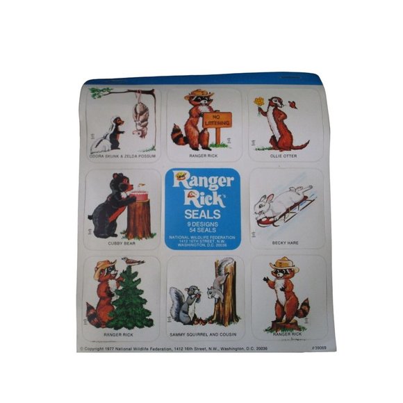 Ranger Rick and Friends 32 Stickers 1977 National Wildlife Federation Bowed GUC
